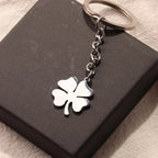 Stainless Steel Clover Keychain – Silver Key Ring Pendant for Car & House Keys