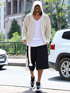 Men's Korean Style Hollow-Out Hooded Cardigan – Oversized Zip-Up Knit Jacket