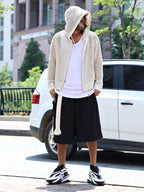 Men's Korean Style Hollow-Out Hooded Cardigan – Oversized Zip-Up Knit Jacket