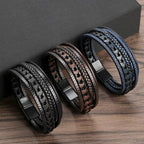Men's Multi-Layer Braided Bracelet – Vintage Style Leather & Rope Bracelet with Magnetic Clasp