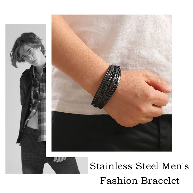Men's Multi-Layer Braided Bracelet – Vintage Style Leather & Rope Bracelet with Magnetic Clasp