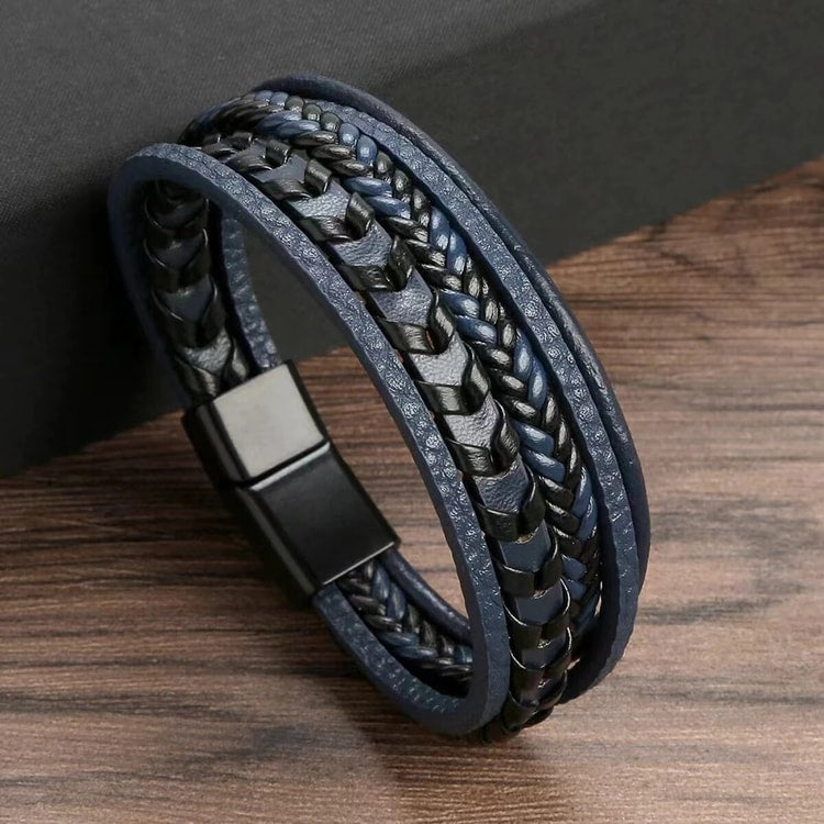 Men's Multi-Layer Braided Bracelet – Vintage Style Leather & Rope Bracelet with Magnetic Clasp
