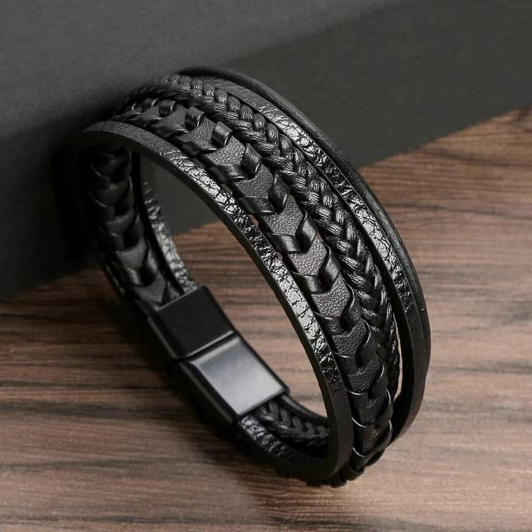 Men's Multi-Layer Braided Bracelet – Vintage Style Leather & Rope Bracelet with Magnetic Clasp