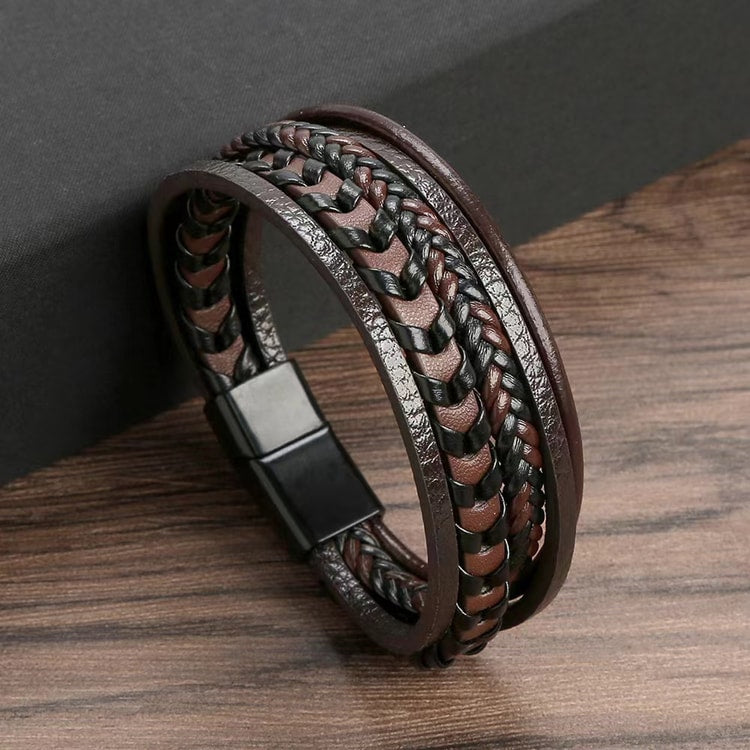 Men's Multi-Layer Braided Bracelet – Vintage Style Leather & Rope Bracelet with Magnetic Clasp