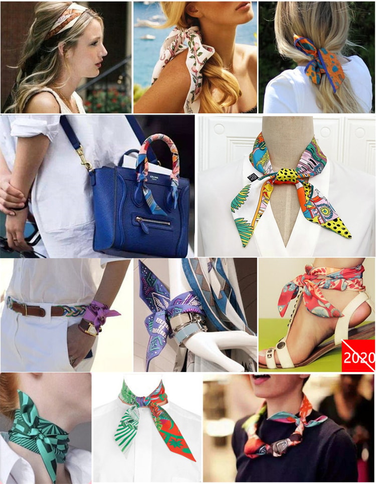 Women's Small Skinny Fashion Scarf – Head Scarf, Neck Tie & Bag Accessory