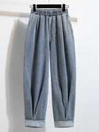 Women's High-Waist Harem Denim Jeans – Korean Style Casual Stretch Pants