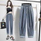 Women's High-Waist Harem Denim Jeans – Korean Style Casual Stretch Pants