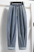 Women's High-Waist Harem Denim Jeans – Korean Style Casual Stretch Pants