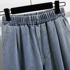 Women's High-Waist Harem Denim Jeans – Korean Style Casual Stretch Pants