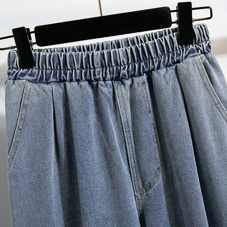 Women's High-Waist Harem Denim Jeans – Korean Style Casual Stretch Pants