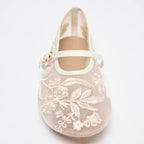 Women's Embroidered Mesh Ballet Flats – Pearl-Inspired Mary Jane Shoes with Round Toe