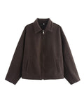 Women's Solid Color Zip Tweed Jacket – Long Sleeve Lapel Casual Coat