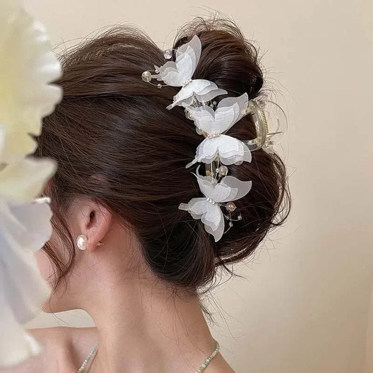 Butterfly Pearl-Inspired Bow Hair Claw Clip – Women's Ponytail Hair Accessory