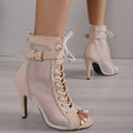 Women's Mesh Cross Strap High Heel Sandals – Lace-Up Peep Toe Pumps