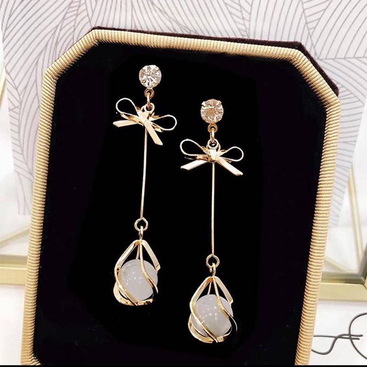 Bow Knot Dangle Earrings with Opal-Inspired Pendant – Women's Fashion Jewelry