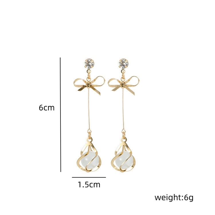 Bow Knot Dangle Earrings with Opal-Inspired Pendant – Women's Fashion Jewelry