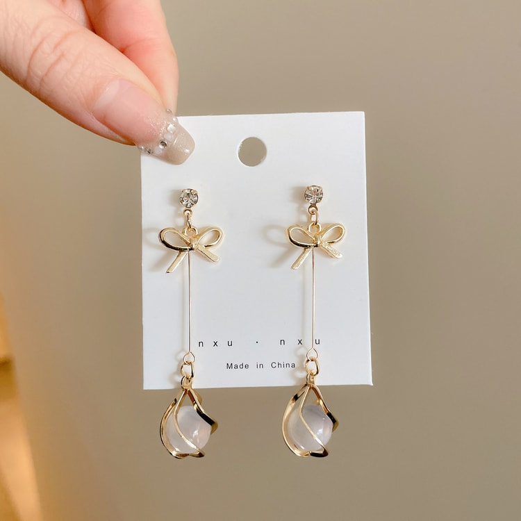 Bow Knot Dangle Earrings with Opal-Inspired Pendant – Women's Fashion Jewelry