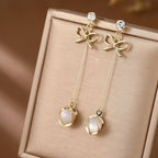 Bow Knot Dangle Earrings with Opal-Inspired Pendant – Women's Fashion Jewelry