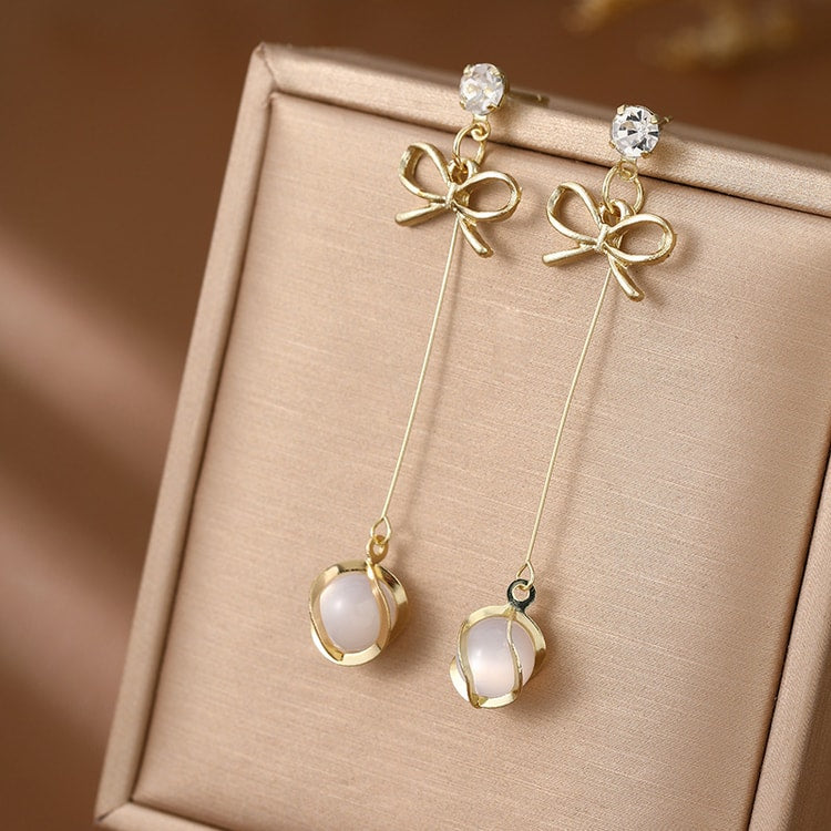 Bow Knot Dangle Earrings with Opal-Inspired Pendant – Women's Fashion Jewelry