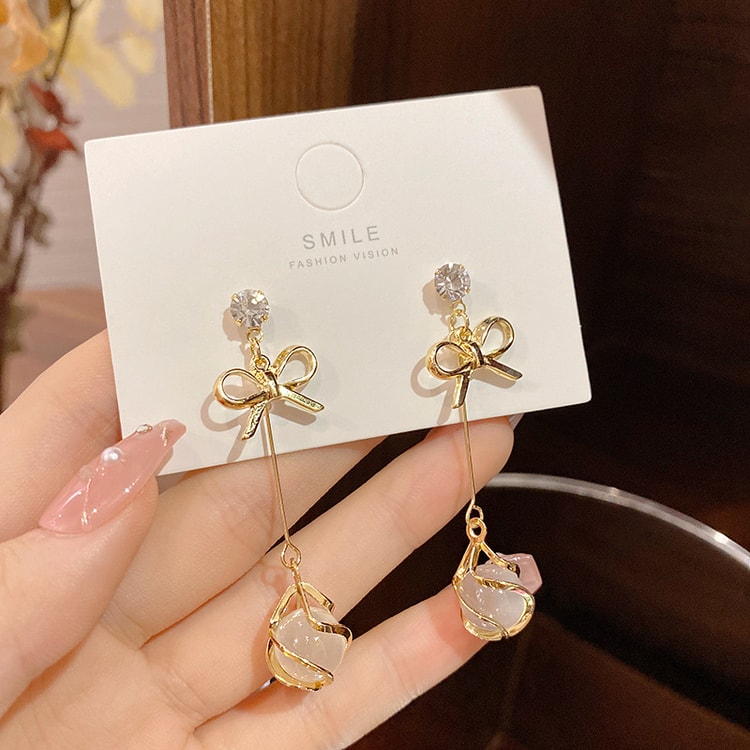 Bow Knot Dangle Earrings with Opal-Inspired Pendant – Women's Fashion Jewelry