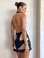 Women's Halter V-Neck Backless A-Line Dress – Sleeveless Lace-Up Bodycon Dress