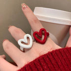 Sweetheart Enamel Heart Adjustable Ring – Women's Y2K Fashion Jewelry