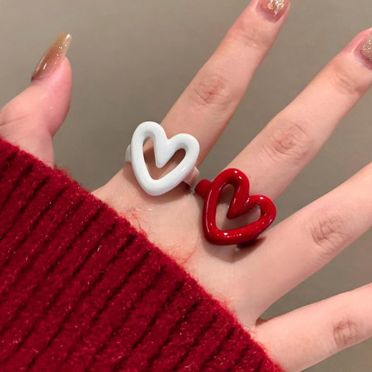 Sweetheart Enamel Heart Adjustable Ring – Women's Y2K Fashion Jewelry