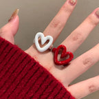 Sweetheart Enamel Heart Adjustable Ring – Women's Y2K Fashion Jewelry