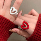 Sweetheart Enamel Heart Adjustable Ring – Women's Y2K Fashion Jewelry