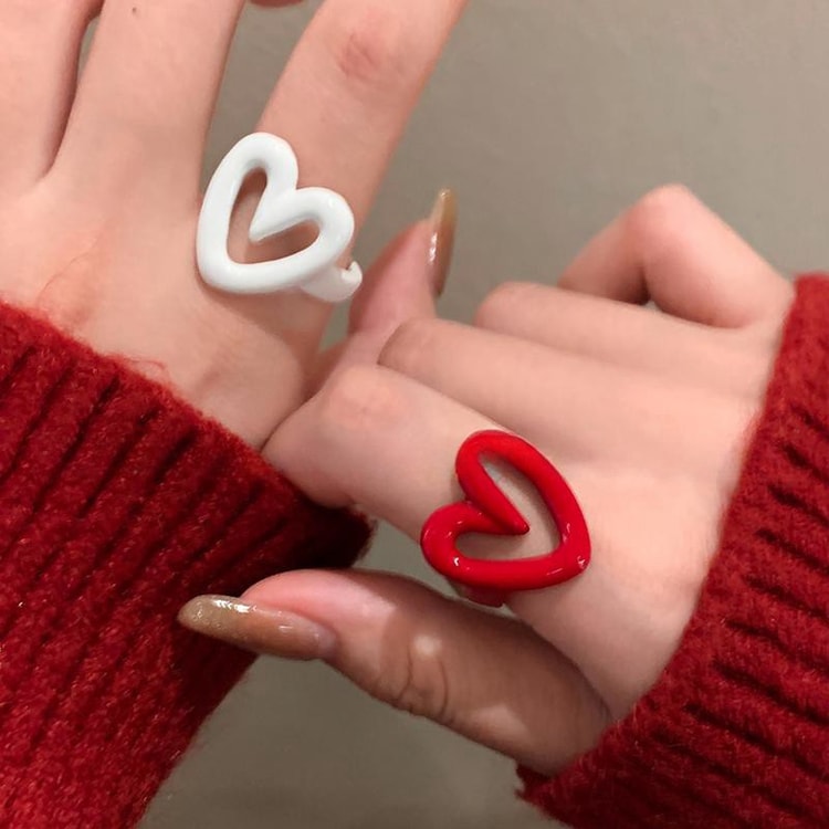 Sweetheart Enamel Heart Adjustable Ring – Women's Y2K Fashion Jewelry