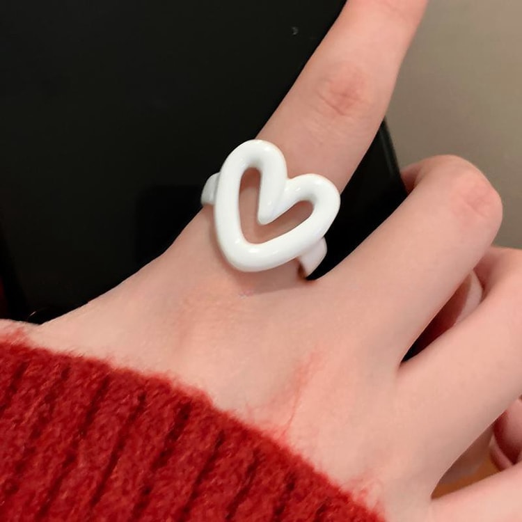 Sweetheart Enamel Heart Adjustable Ring – Women's Y2K Fashion Jewelry