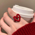 Sweetheart Enamel Heart Adjustable Ring – Women's Y2K Fashion Jewelry